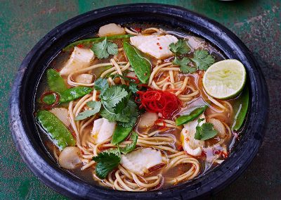 Asian noodle broth with fish